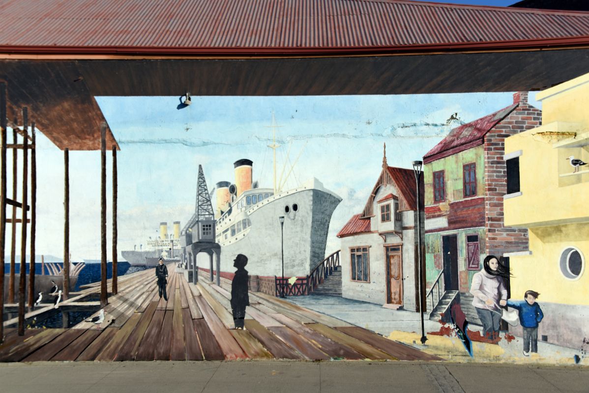 09A Mural Of Ships Next To Dock Along Avenida Costanera Waterfront Area Of Punta Arenas Chile